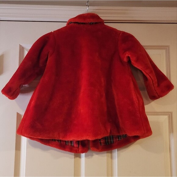 PattyCakes red faux fur plaid lined coat size 4 - Picture 5 of 6